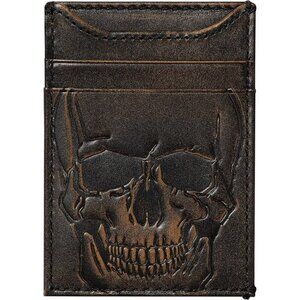 Men Brown SKULL Front Pocket Wallet Money Clip Strong Magnetic Clip Slim Wallet